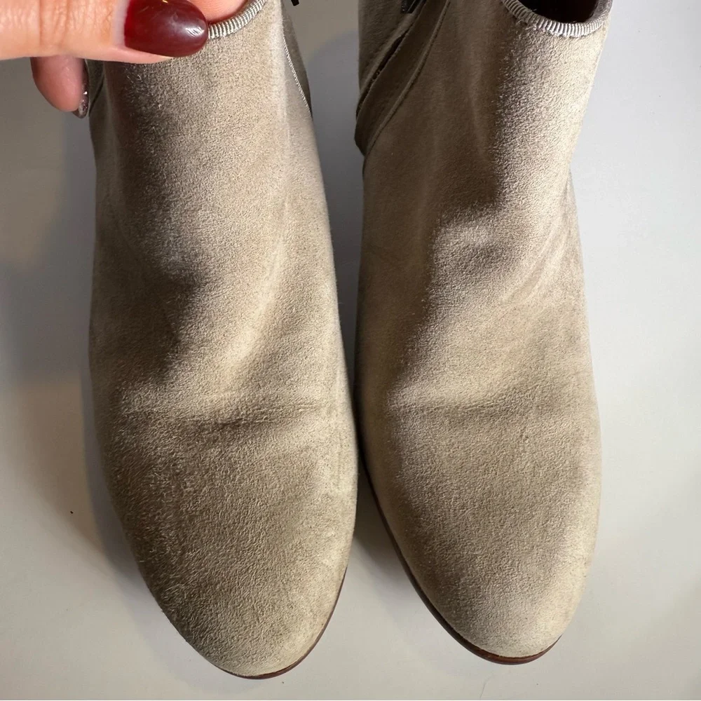 Women's Sam Edelman Size9 Tan Grey Ankle Suede Leather Boots Pre Owned - Picture 5 of 9